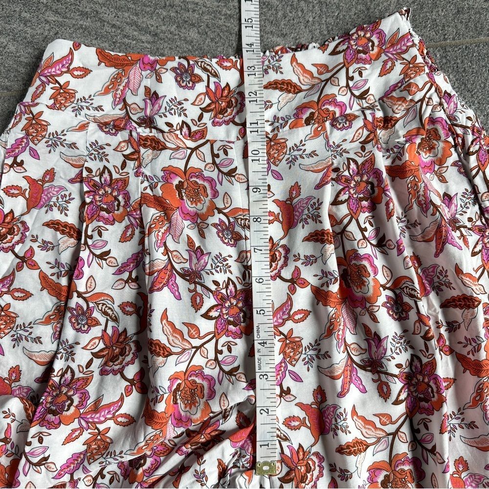 NWT Wide-Leg Pull-on Elastic Waist Flowy Boho Pants Pockets Orange Pink Floral S - Picture 14 of 16